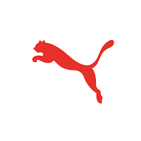 Logo puma rosso in salto, icona sportiva.